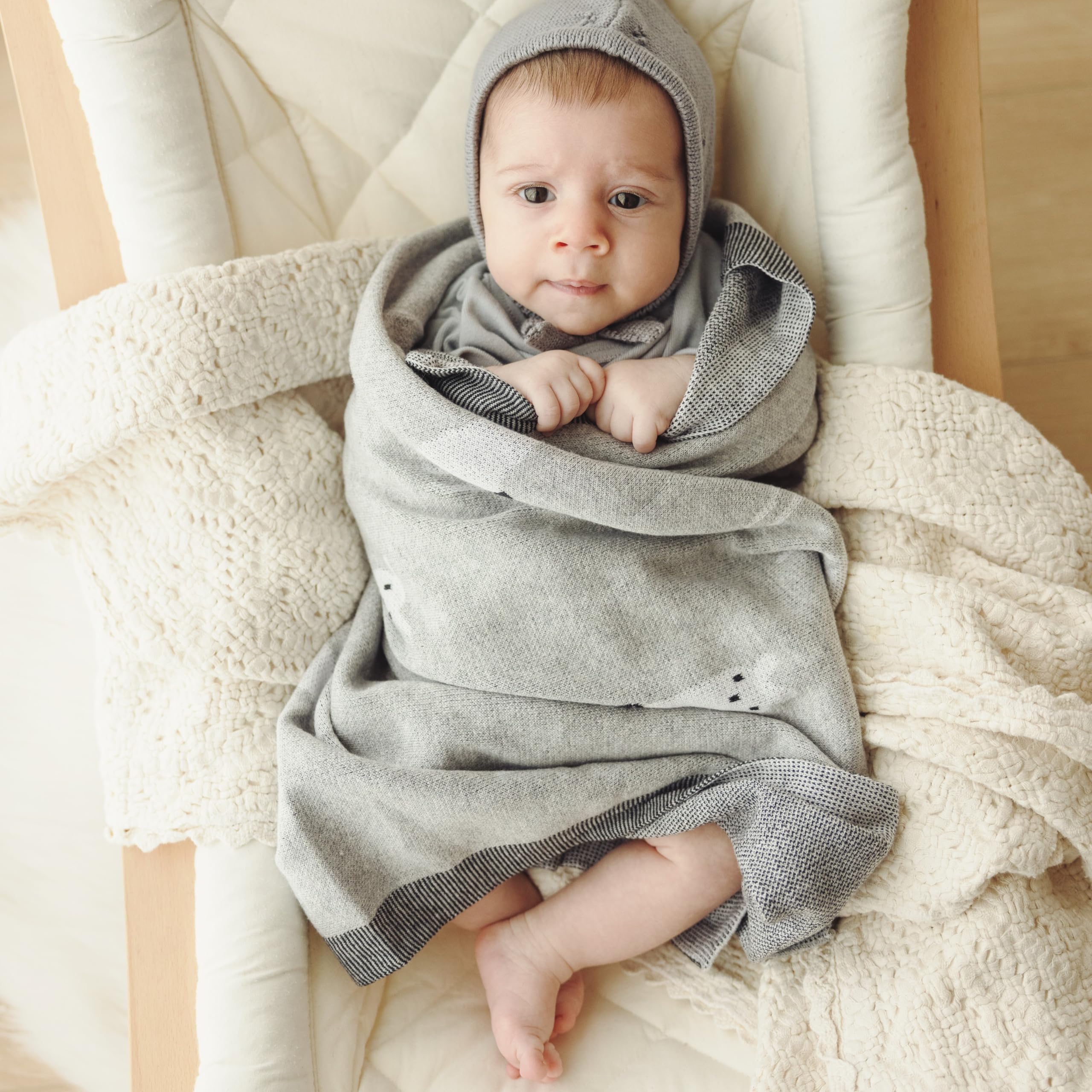 Bleu La La 36x32 inch size ideal for swaddling and cuddling.