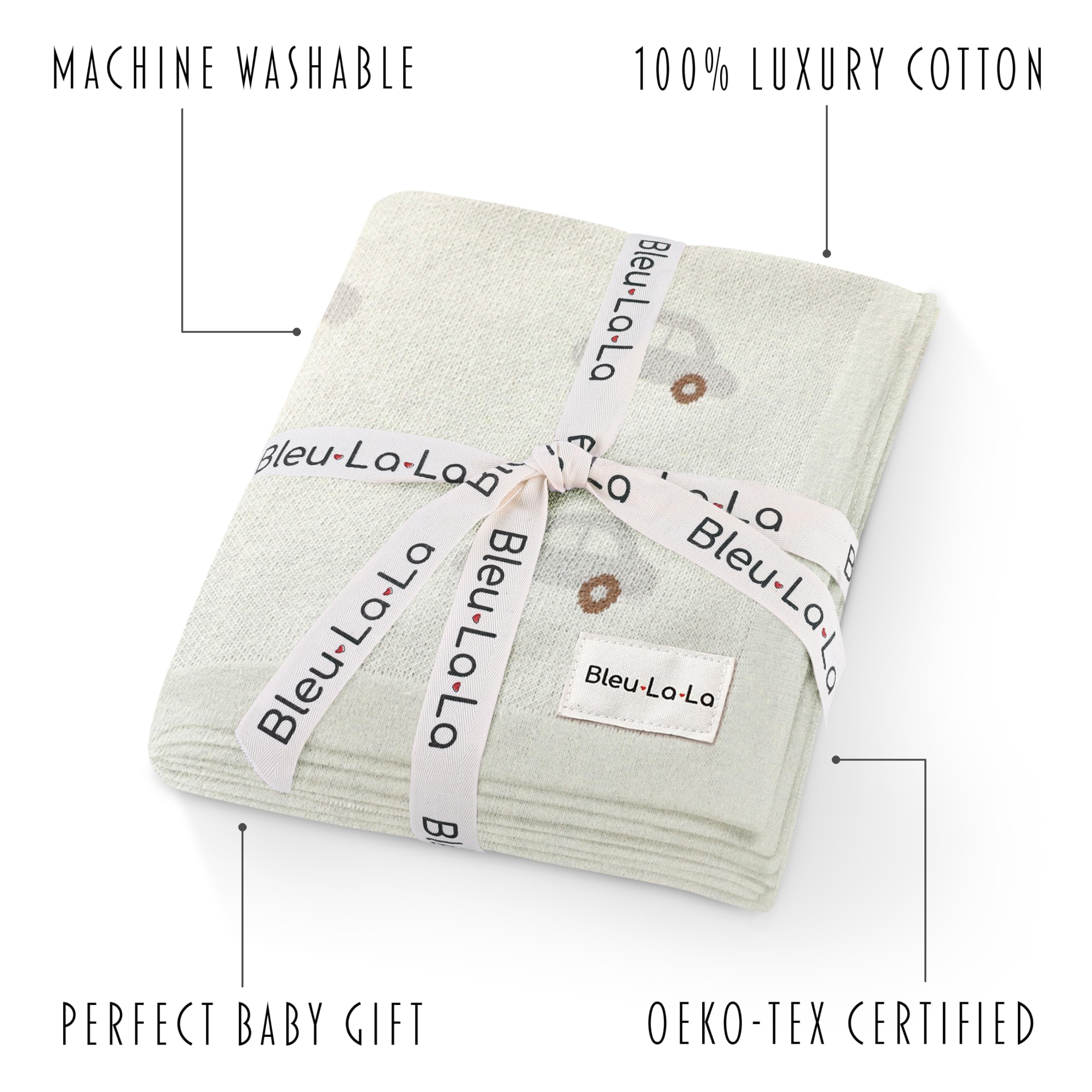 Bleu La La baby blanket gift-ready monogram ribbon enhances registry gifts