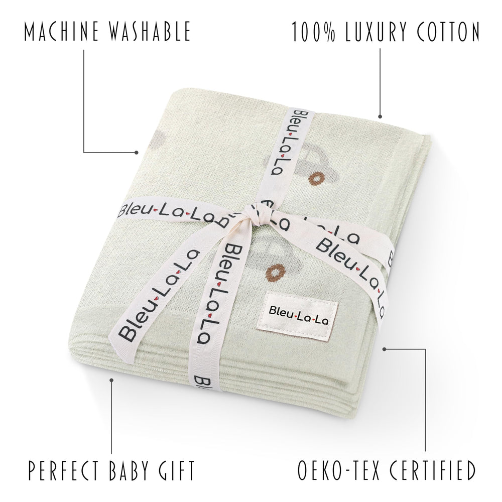 Bleu La La baby blanket gift-ready monogram ribbon enhances registry gifts