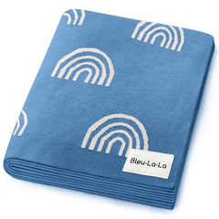 Bleu La La baby receiving blanket rainbow blue closeup showing buttery cotton softness for newborn comfort