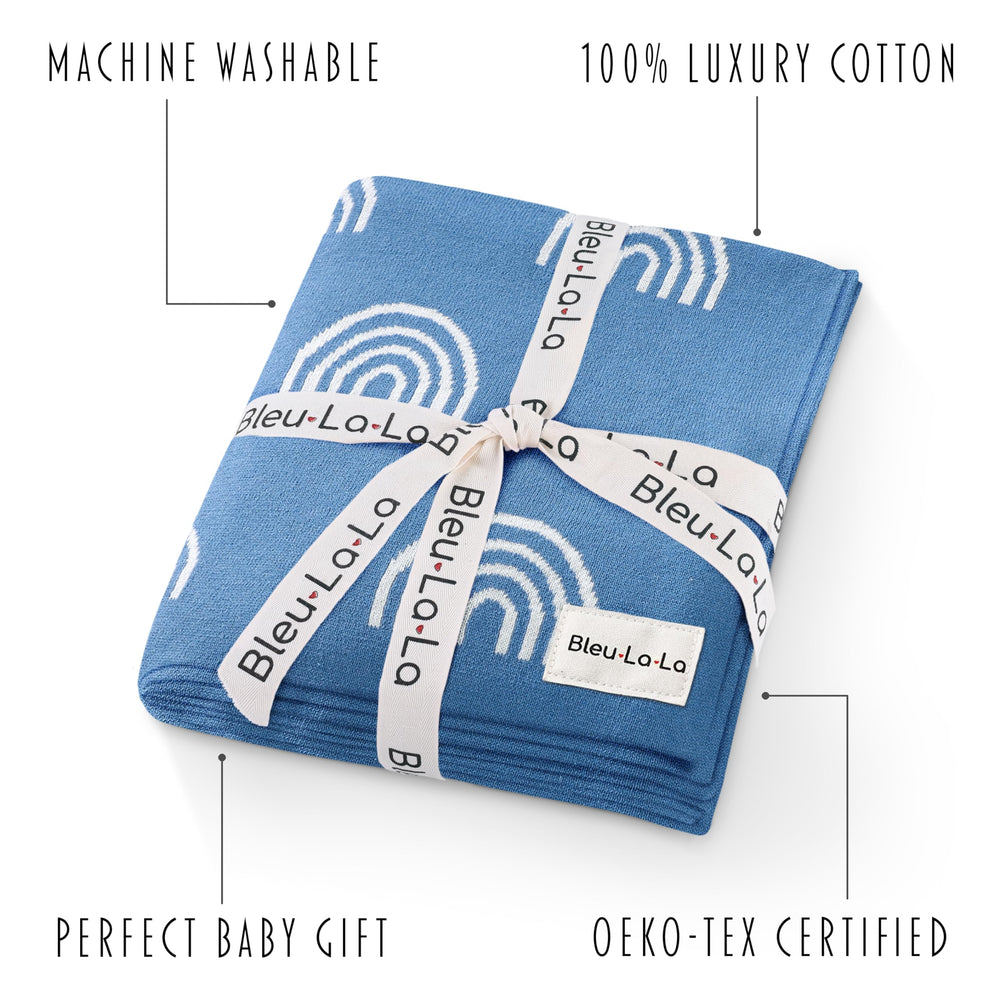 Bleu La La rainbow blue blanket in stroller use for on-the-go warmth