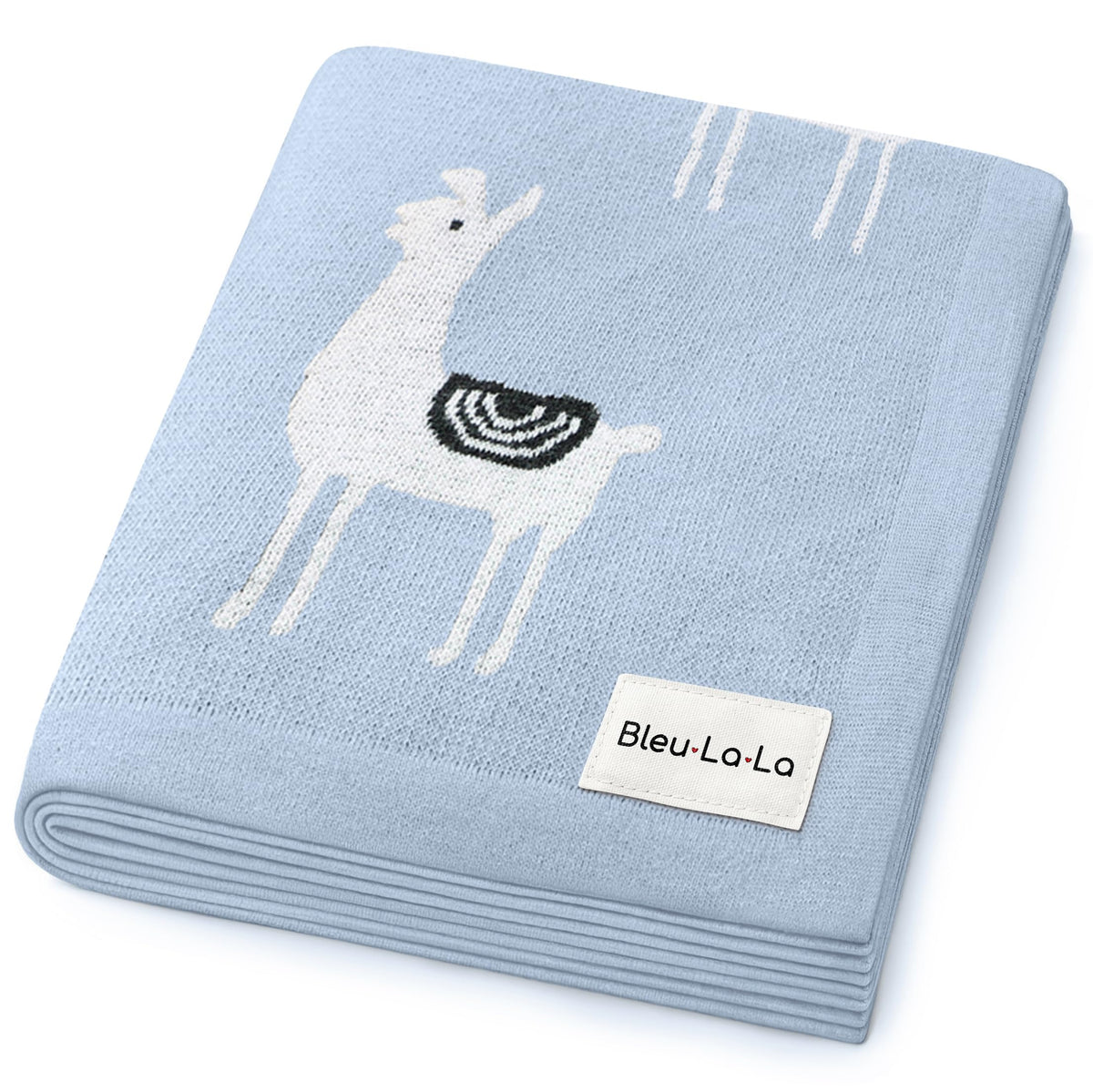 Bleu La La baby receiving swaddle blanket in llama blue offers cozy newborn comfort.