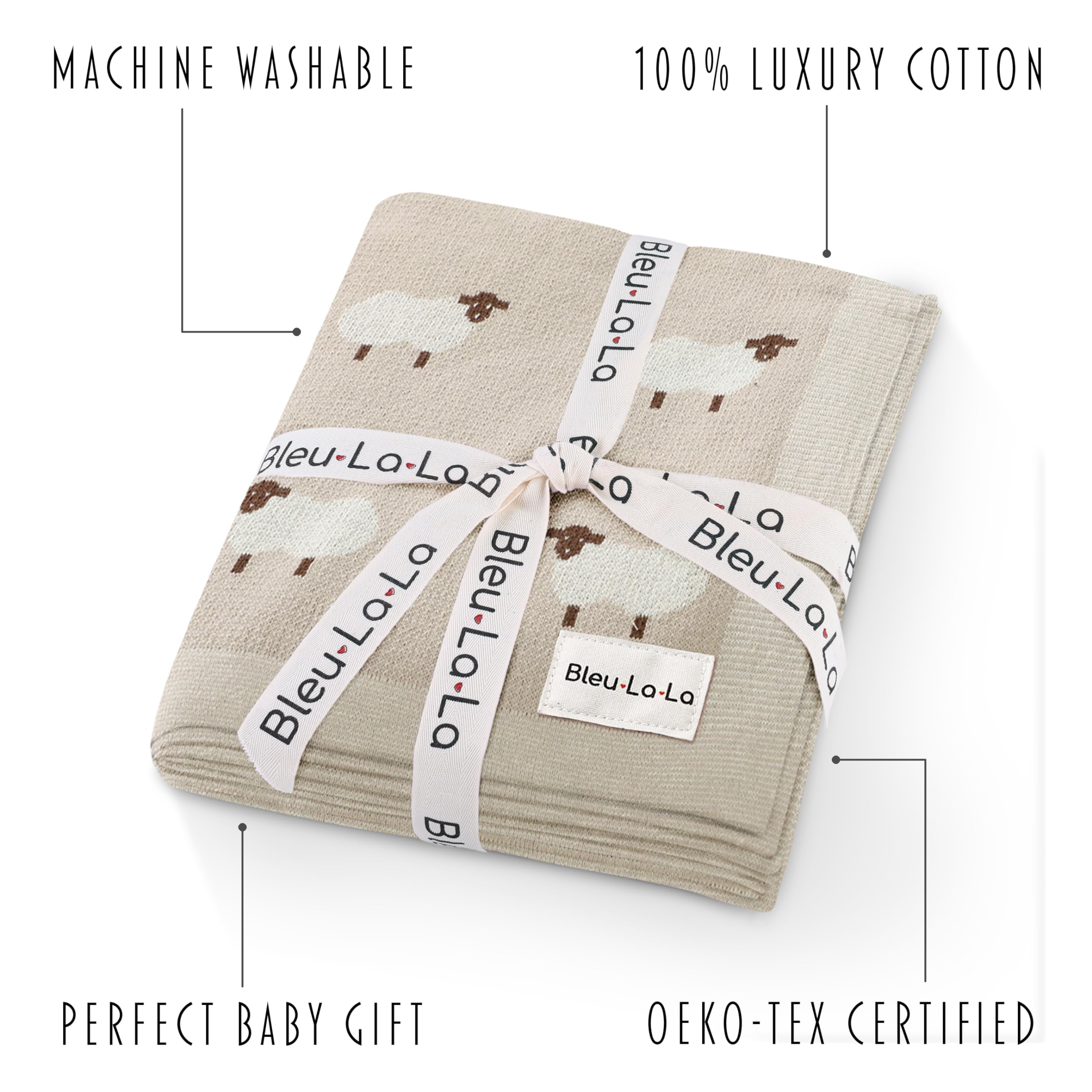 Bleu La La swaddle blanket folded on a nursery bed for wrap-ready calm.