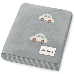 Bleu La La baby swaddle blanket in Cars Grey keeps baby cozy on the go