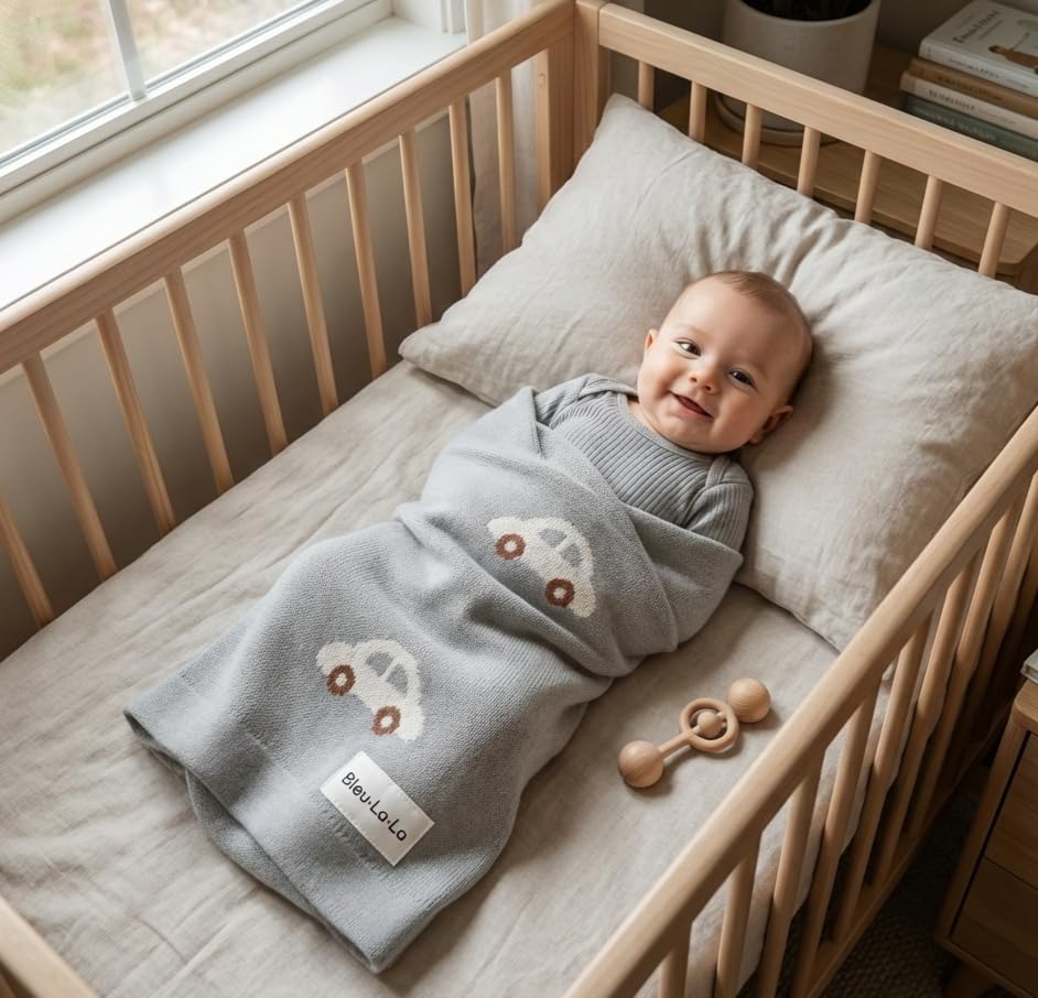 Bleu La La car-seat coverage in grey highlights lightweight warmth