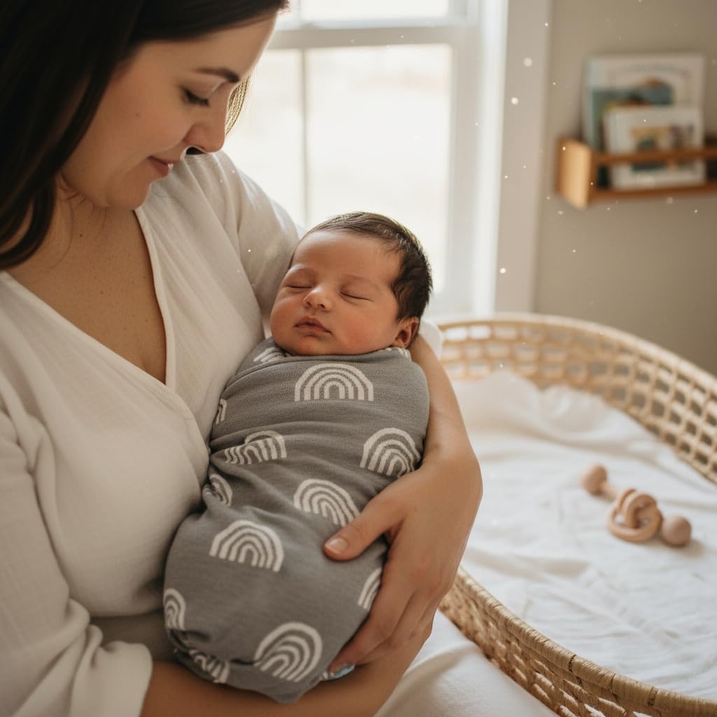 Bleu La La cotton-knit baby blanket ideal for swaddling and cuddling.