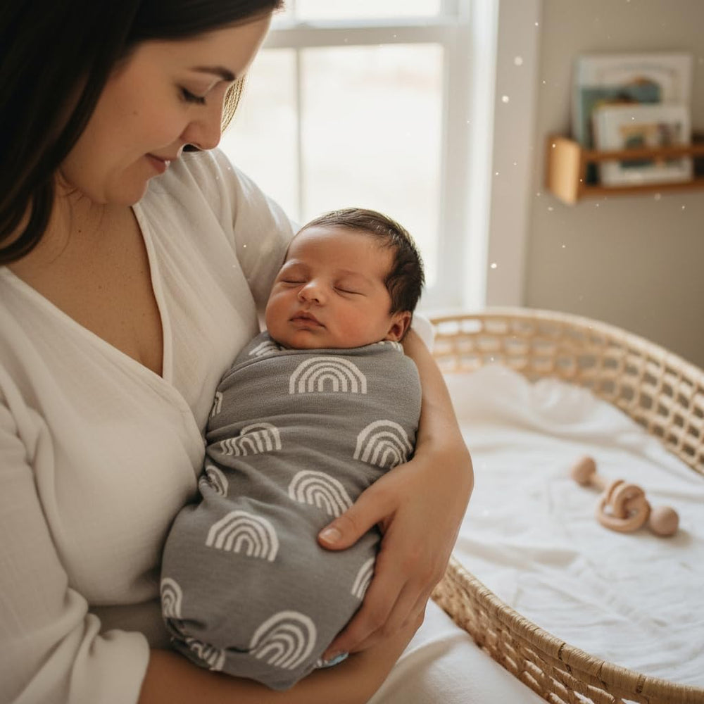 Bleu La La cotton-knit baby blanket ideal for swaddling and cuddling.