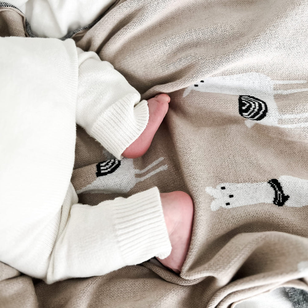 Bleu La La cotton-knit crib blanket made from natural cotton.