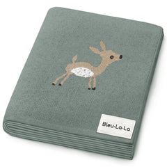 Bleu La La deer sage swaddle blanket with cozy cotton knit for newborns