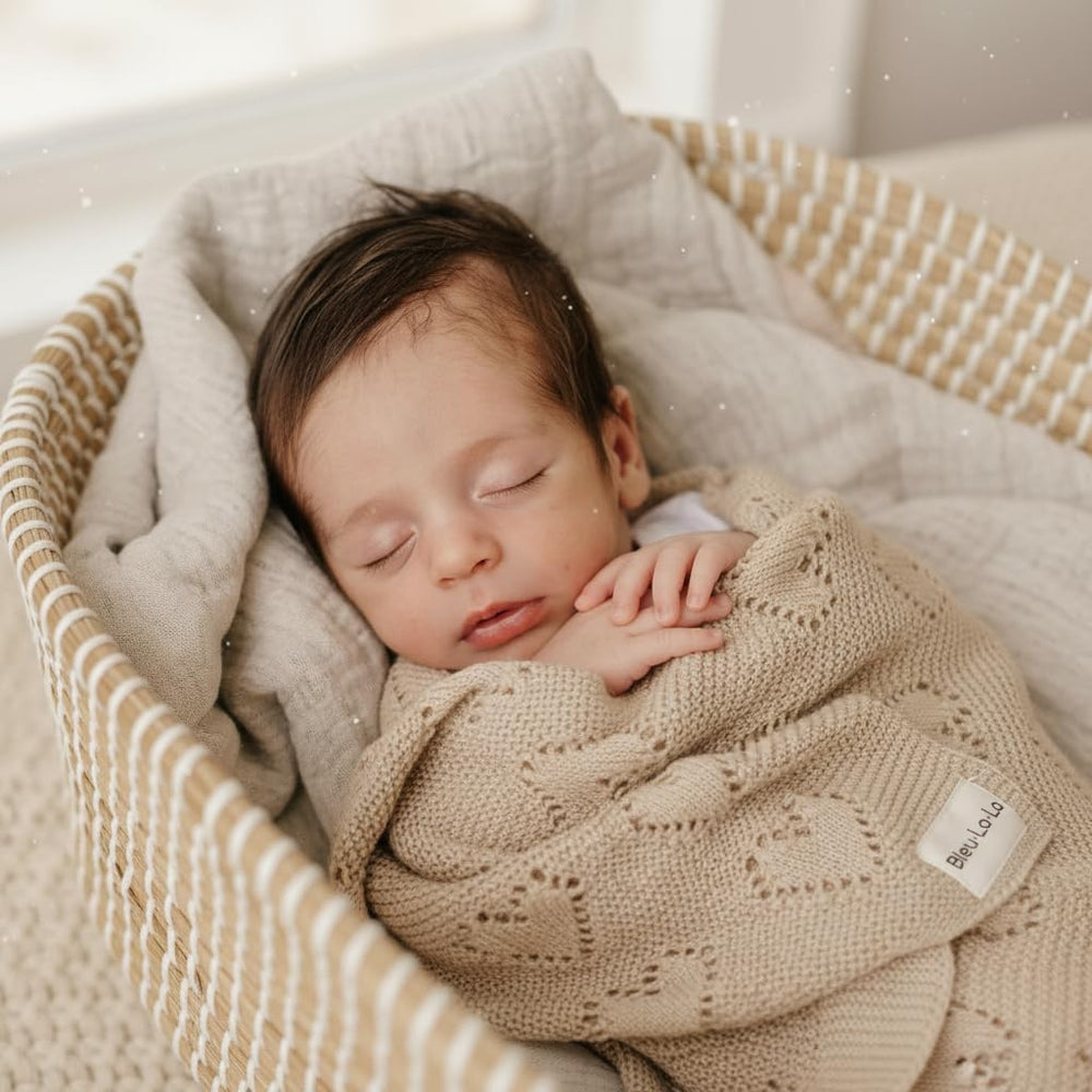Bleu La La Heirloom Knit Heart Blanket is machine washable for easy cleanup