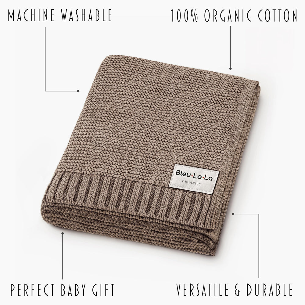 Bleu La La Heritage Knit newborn snuggle with soft blanket for cozy warmth.