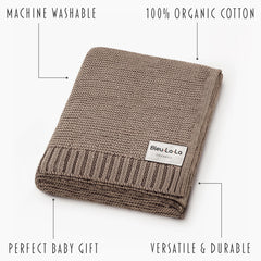 Bleu La La Heritage Knit newborn snuggle with soft blanket for cozy warmth.