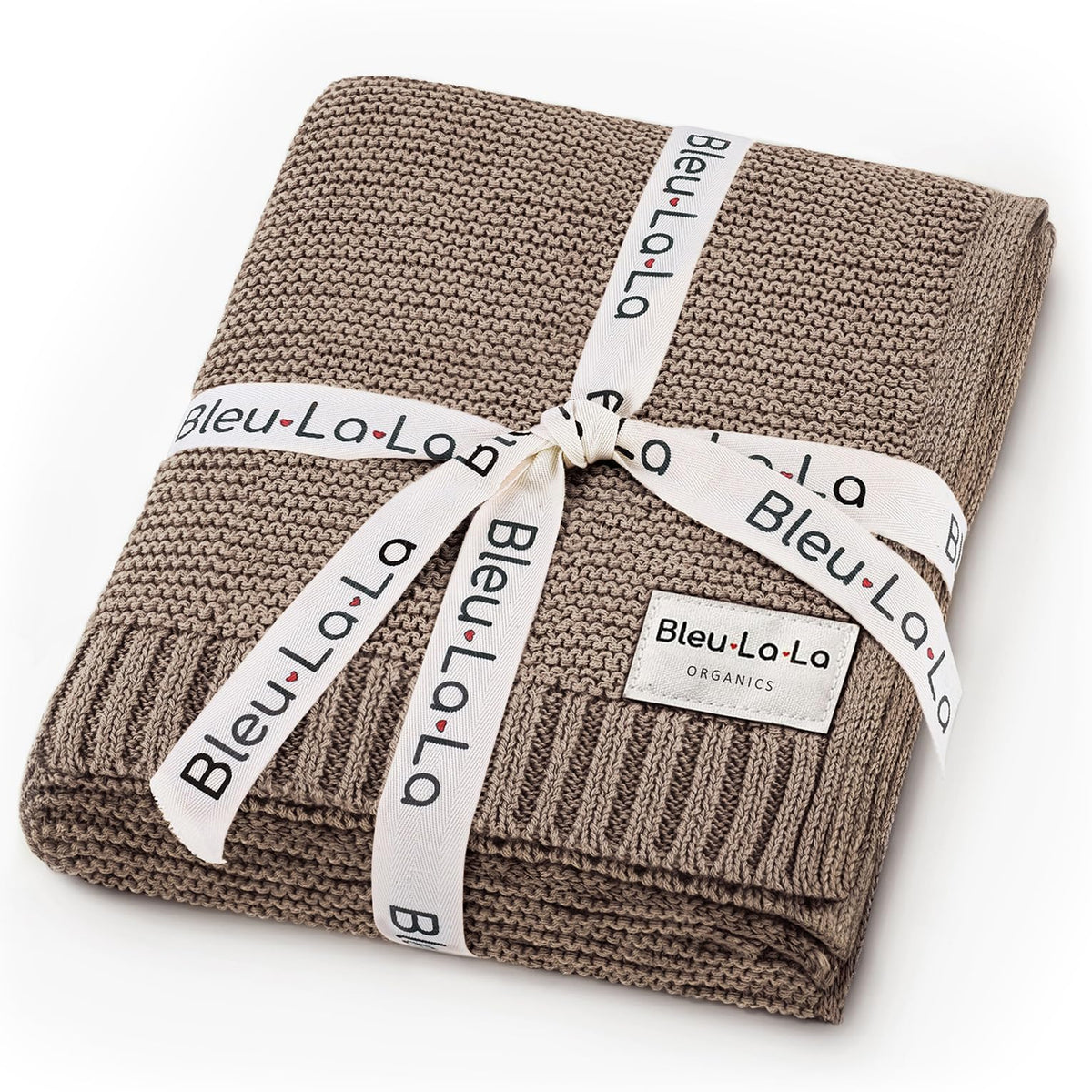 Bleu La La Heritage Knit swaddle blanket close-up shows soft organic cotton texture for newborn comfort.