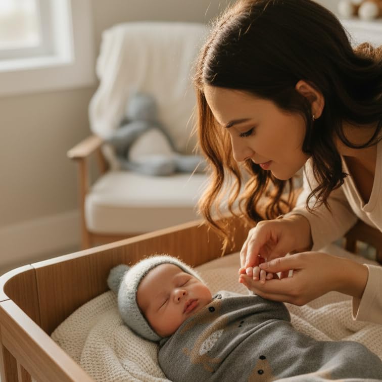Bleu La La swaddle care shot illustrating machine washable fabric