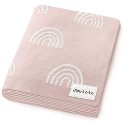 Bleu La La Knit Baby Swaddle Rainbow Pink front view shows soft breathable cotton for newborn comfort.