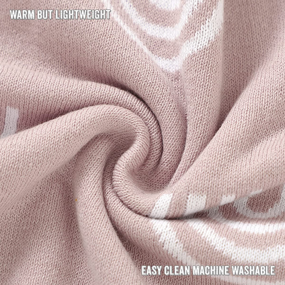 Bleu La La Knit Baby Swaddle Rainbow Pink ribbon detail highlights premium gift quality.