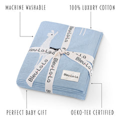 Bleu La La knit blanket in soft cotton for crib cuddles.