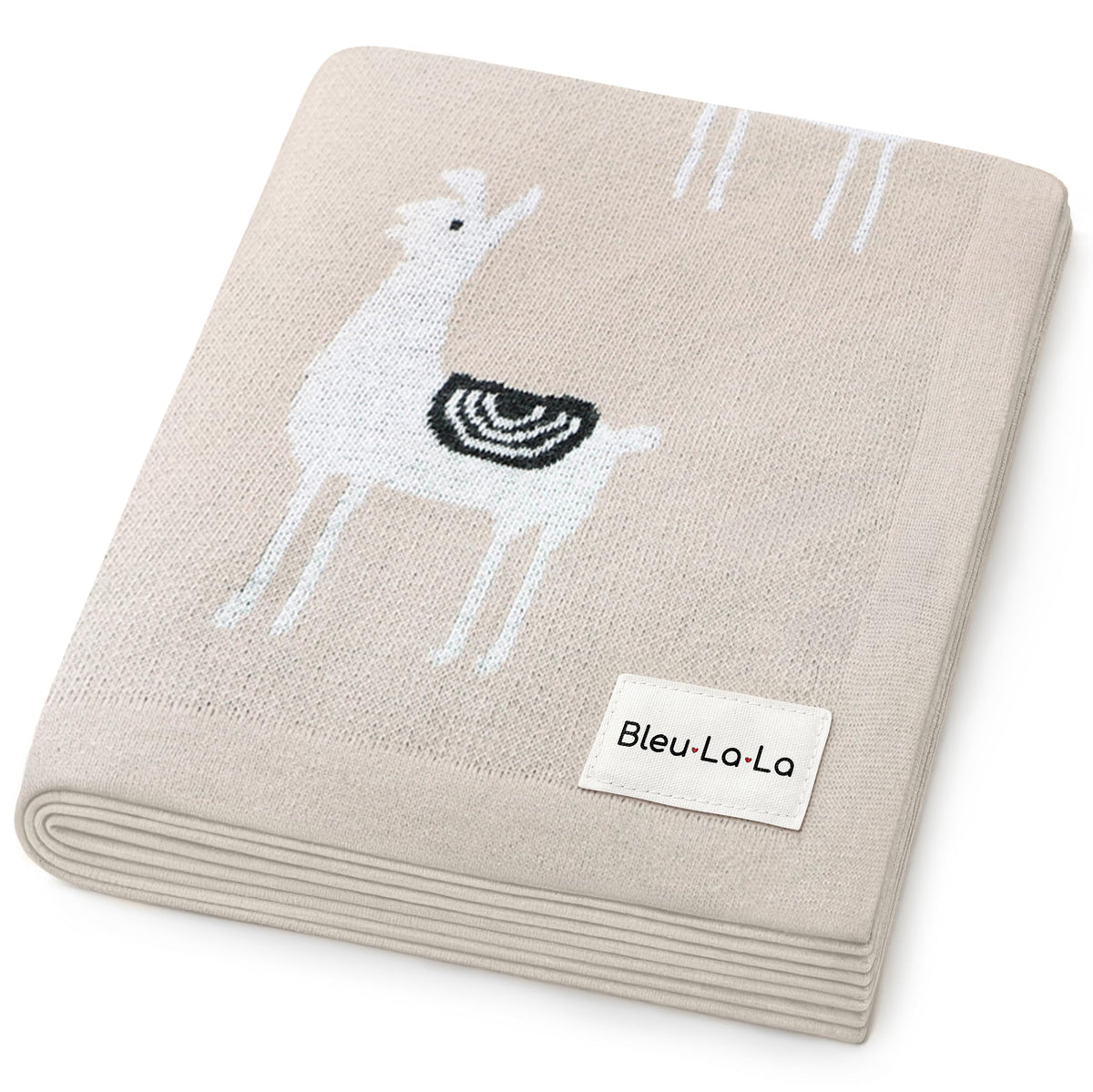 Bleu La La llama-cream blanket laid flat for cozy warmth and swaddling use.