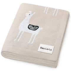 Bleu La La llama-cream blanket laid flat for cozy warmth and swaddling use.