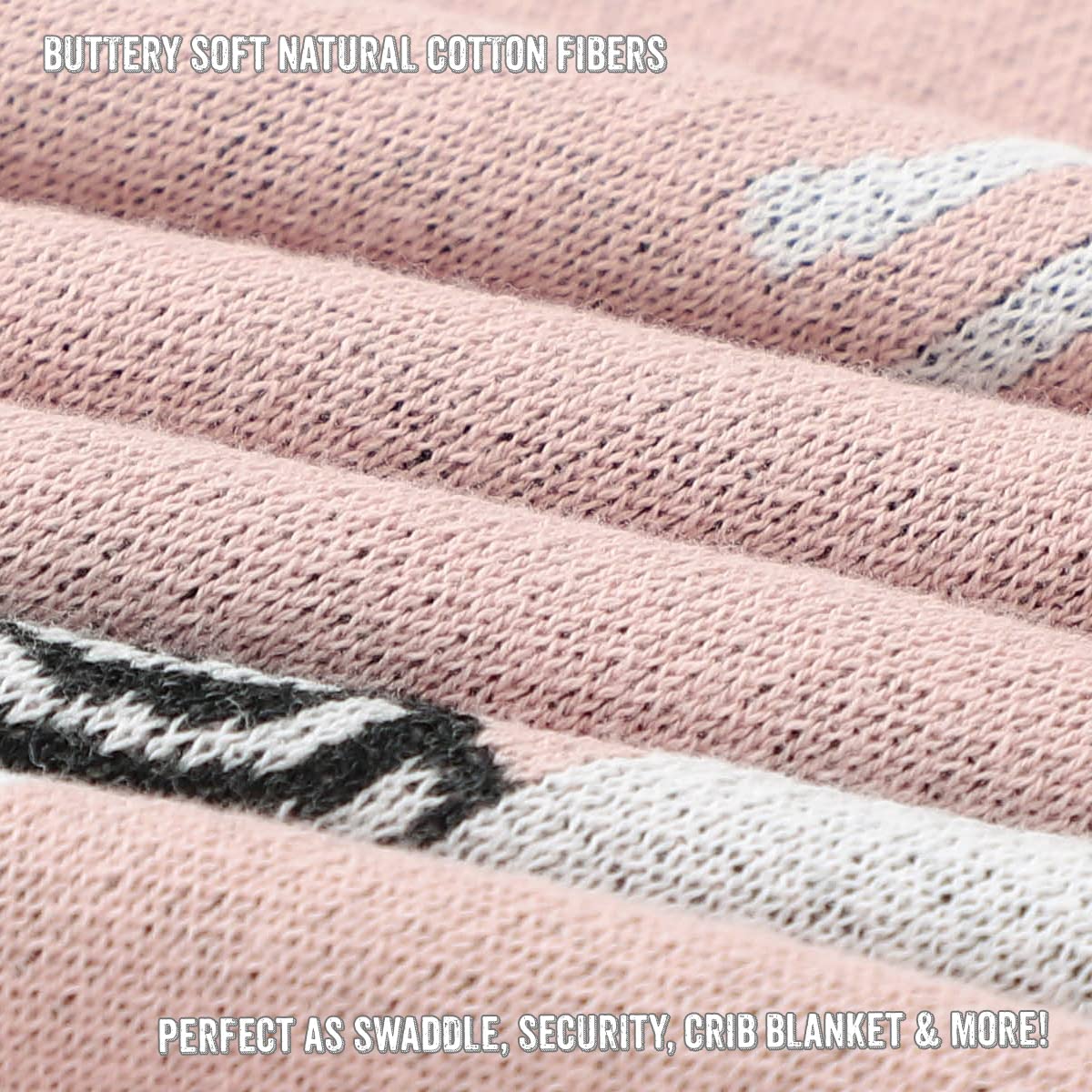 Bleu La La llama pink knit blanket in crib offering year-round comfort.