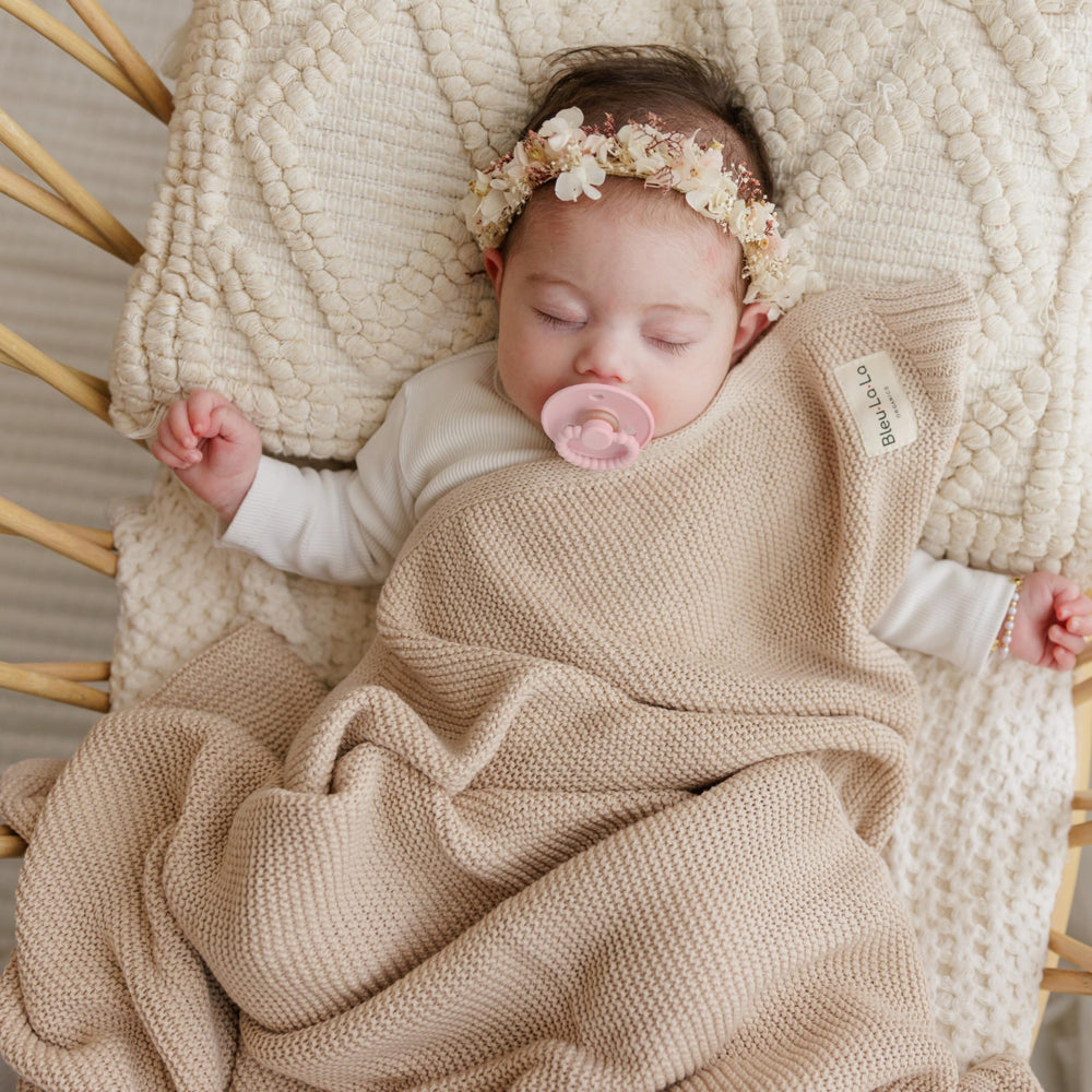 Machine-washable design of Bleu La La Heritage Knit simplifies busy parenting.