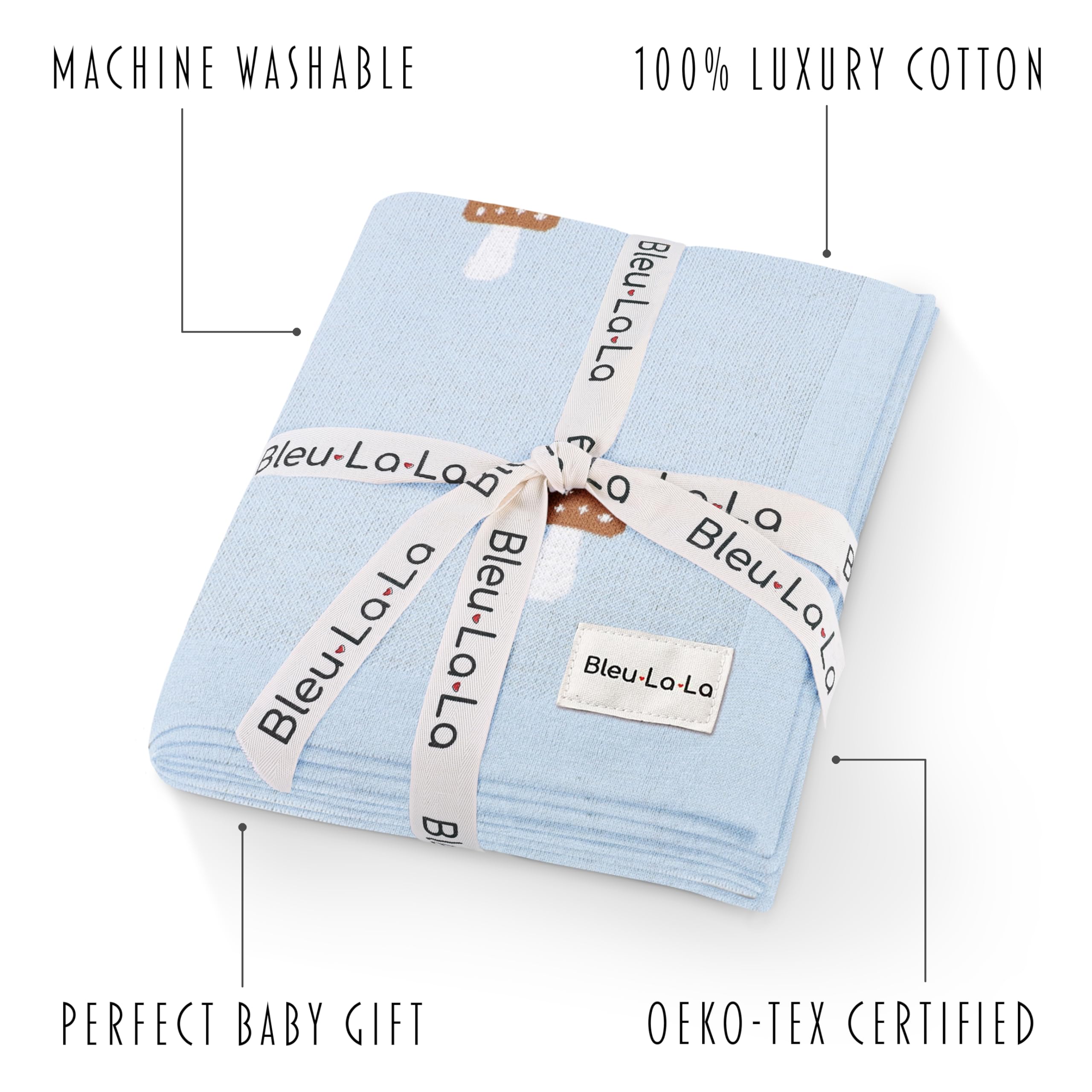 Bleu La La Mushroom Blue blanket in nursery decor for timeless baby style.