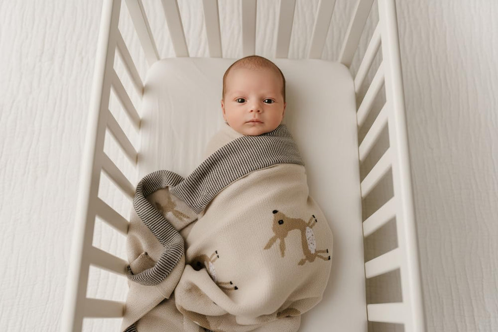 Bleu La La nursery decor companion, gender-neutral deer design for any room
