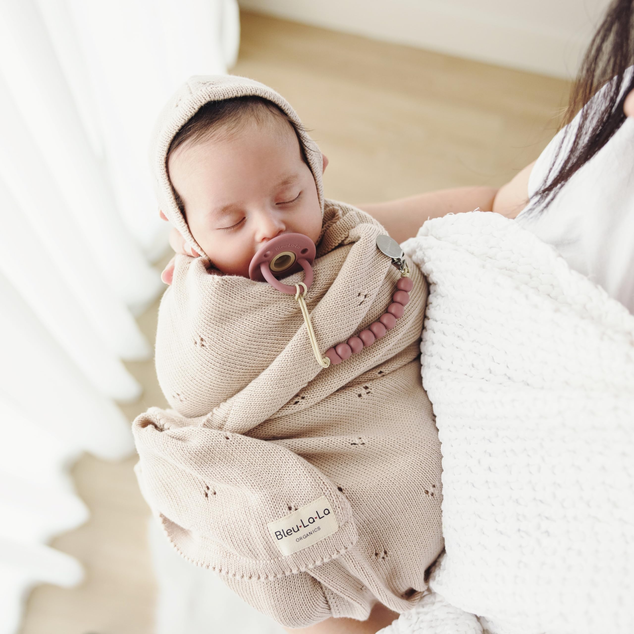 Bleu La La Organic Cotton Knit closeup highlights soft texture and premium GOTS-certified fibers.