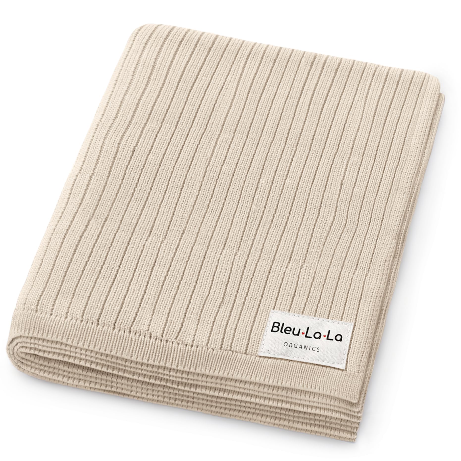 Bleu La La organic ribbed swaddle blanket in oatmeal, cozy texture for newborns.