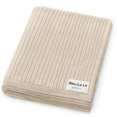Bleu La La organic ribbed swaddle blanket in oatmeal, cozy texture for newborns.