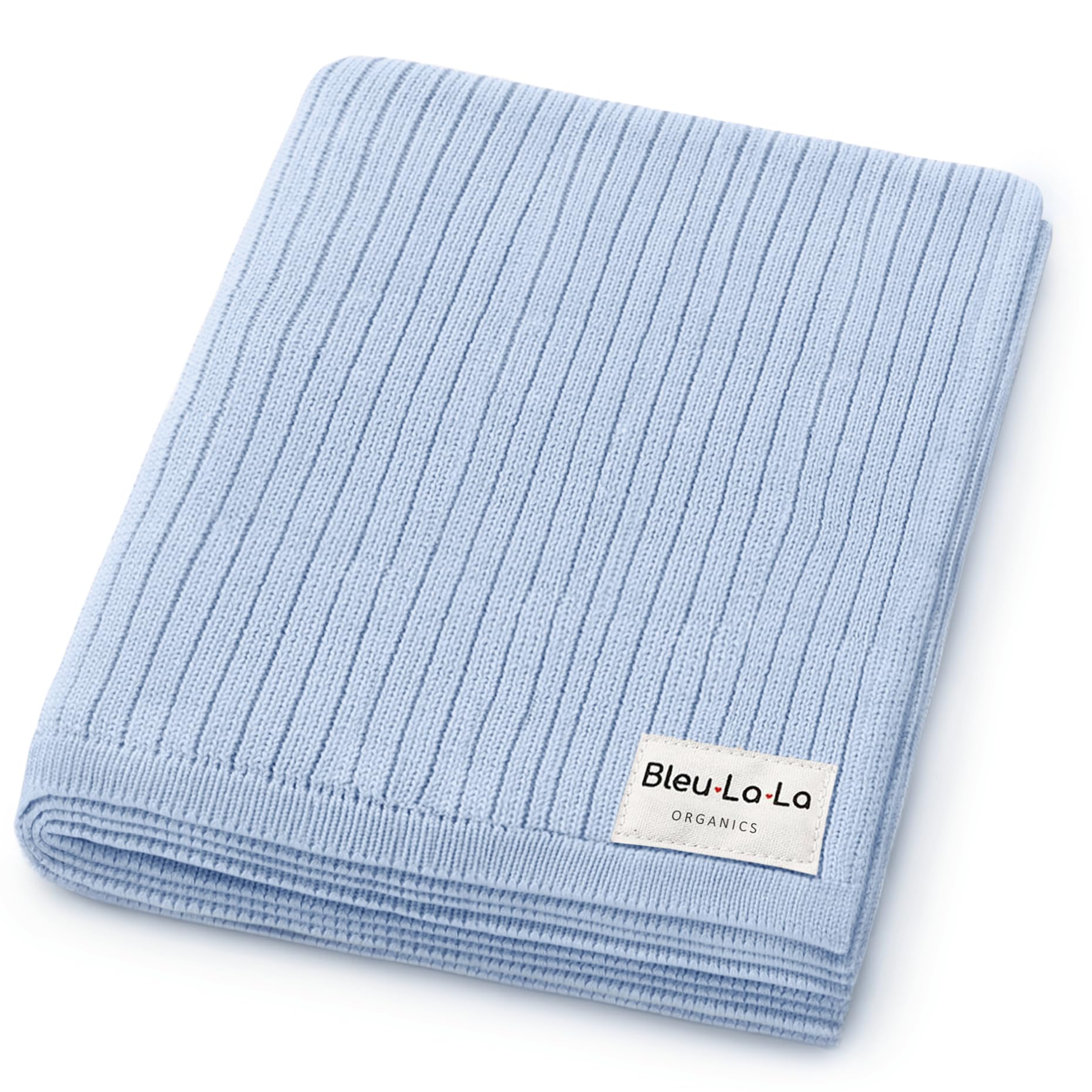 Bleu La La Organic Ribbed Swaddle Blanket in sky blue for cozy newborn moments