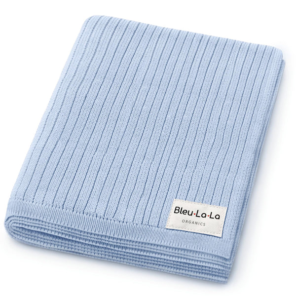 Bleu La La Organic Ribbed Swaddle Blanket in sky blue for cozy newborn moments