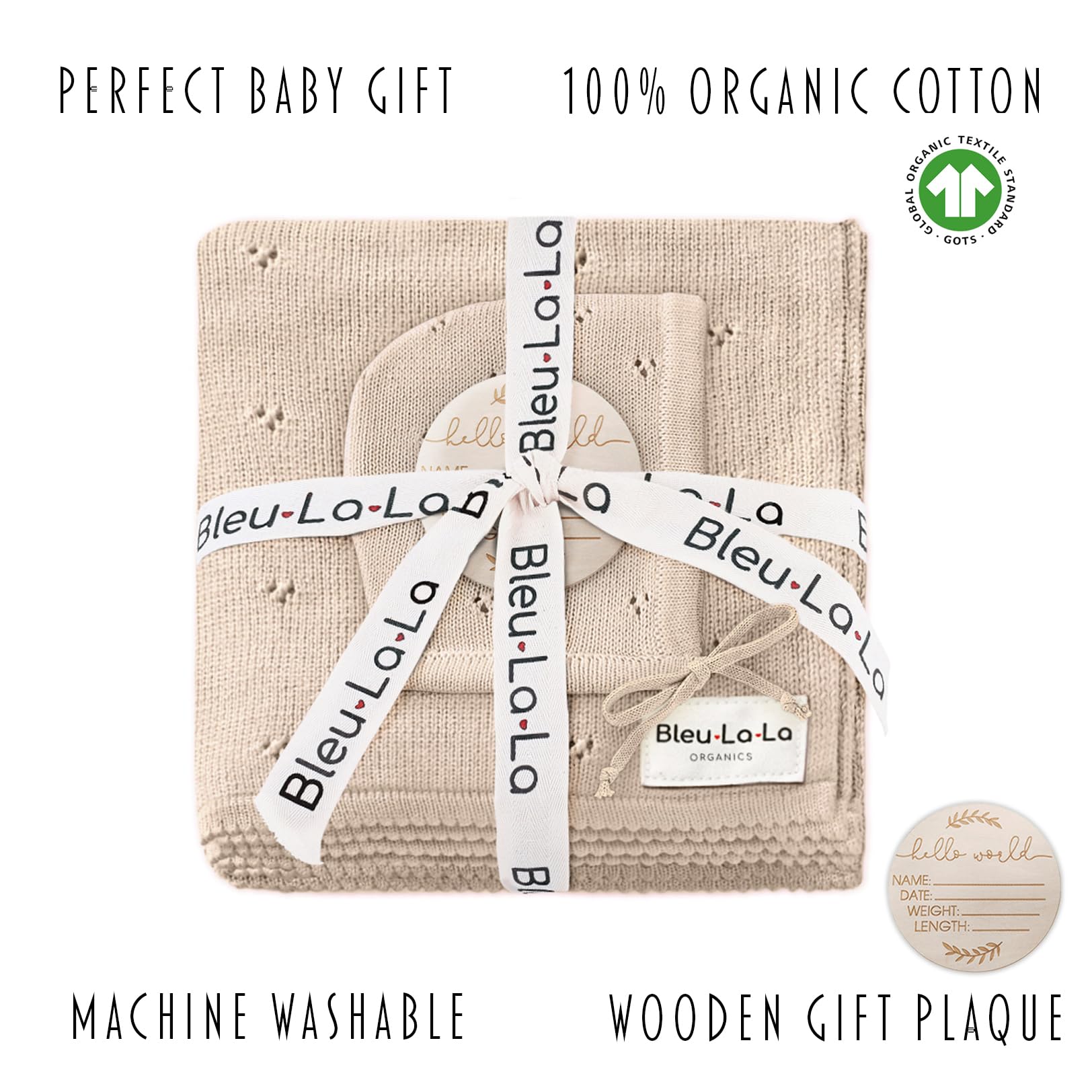 Bleu La La pointelle oatmeal knit closeup shows breathable organic cotton texture