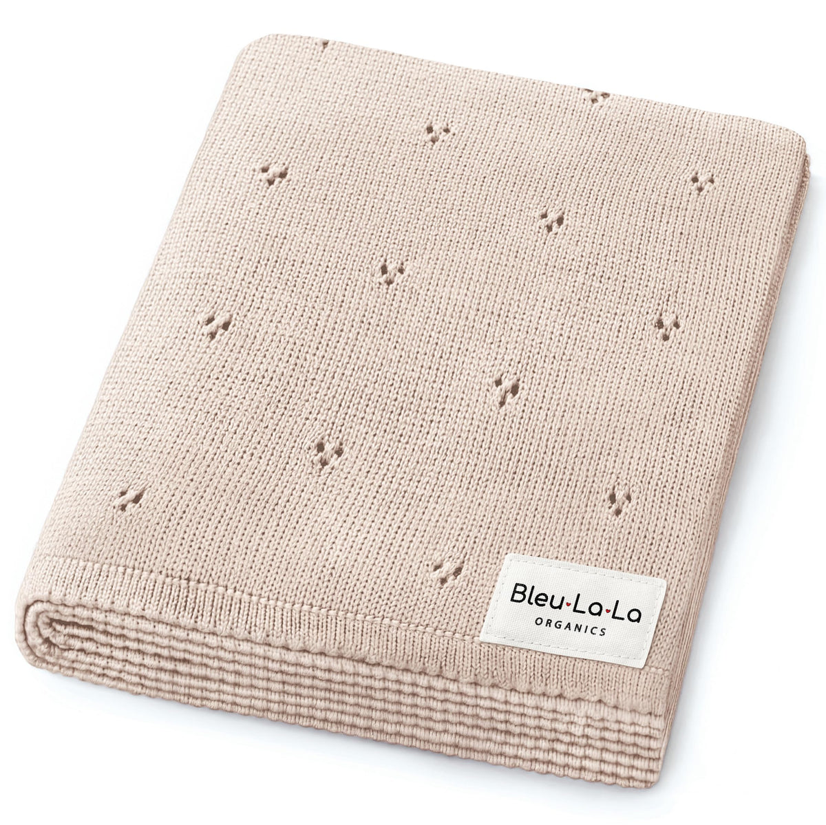 Bleu La La Pointelle Swaddle Blanket in oatmeal offers breathable, gentle comfort for delicate newborn skin.