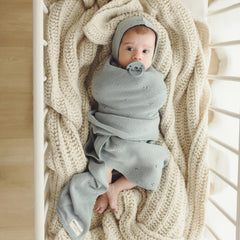 Bleu La La Pointelle swaddle knit close-up, breathable texture for comfortable everyday use.