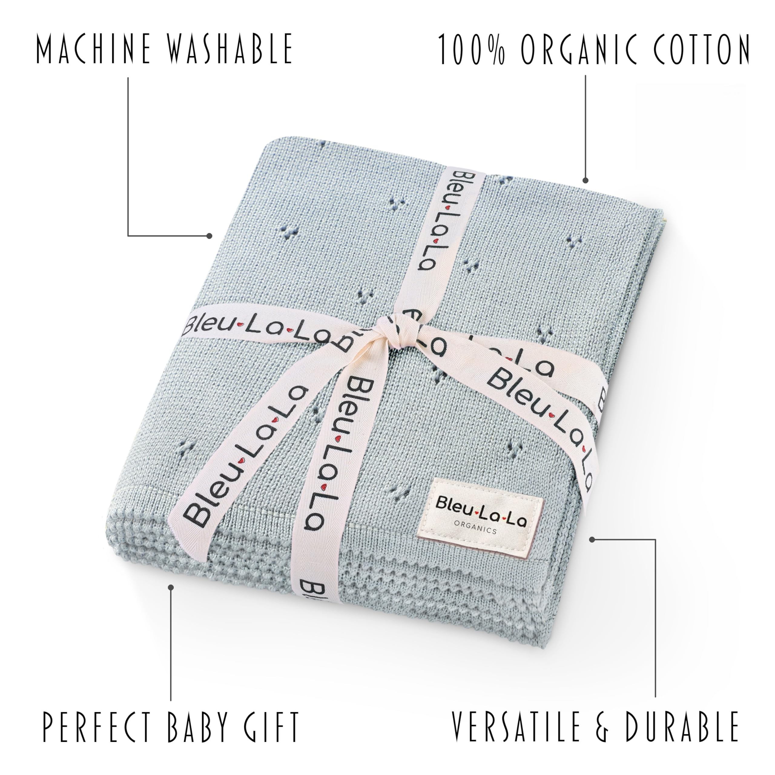 Bleu La La Pointelle swaddle newborn-wrapping, ideal for cozy swaddling and soothing routines.