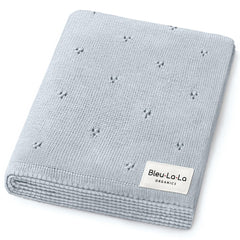 Bleu La La Pointelle swaddle in powder blue, ultra-soft organic cotton for delicate newborn skin.