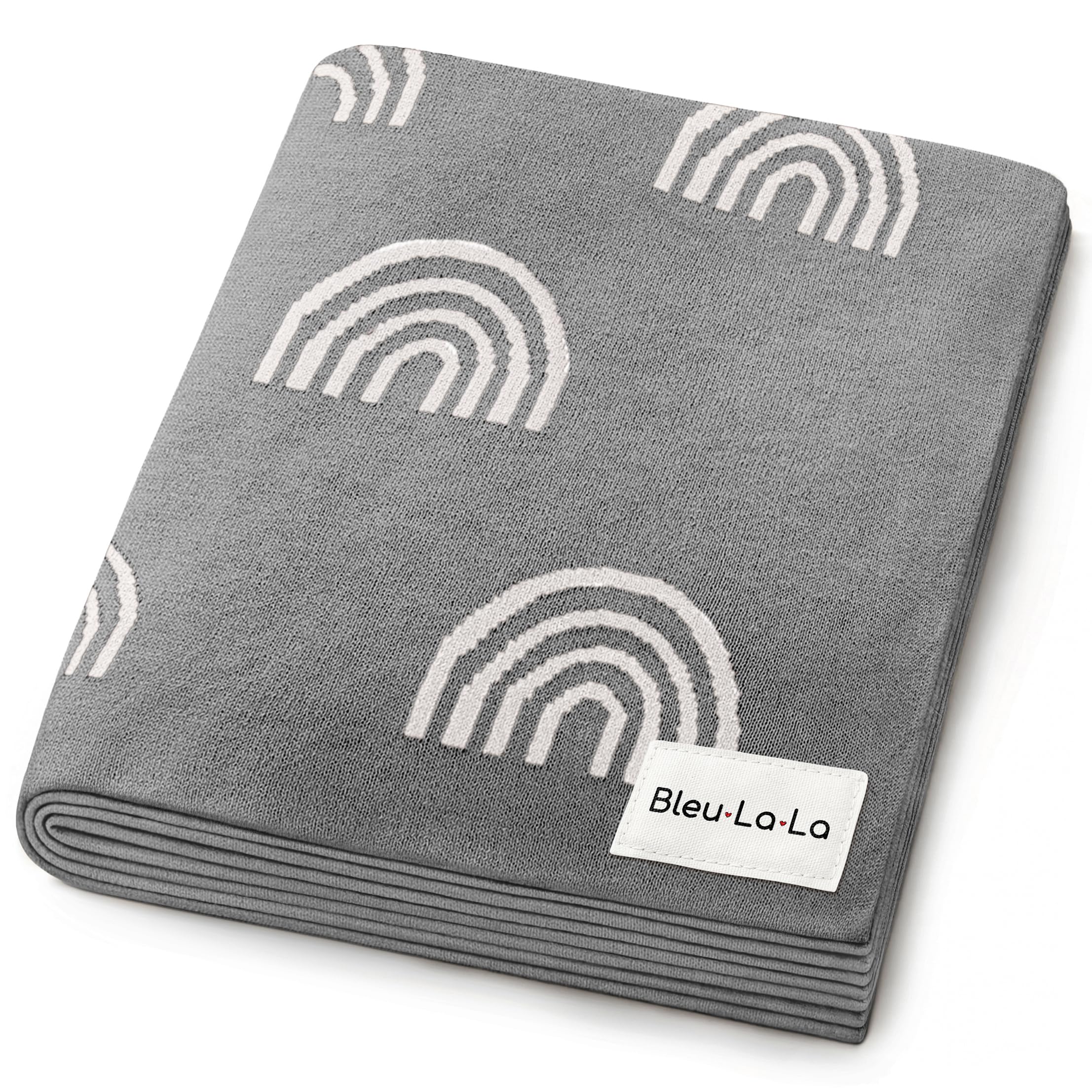 Bleu La La Rainbow Grey receiving blanket showing soft cotton for newborn comfort.