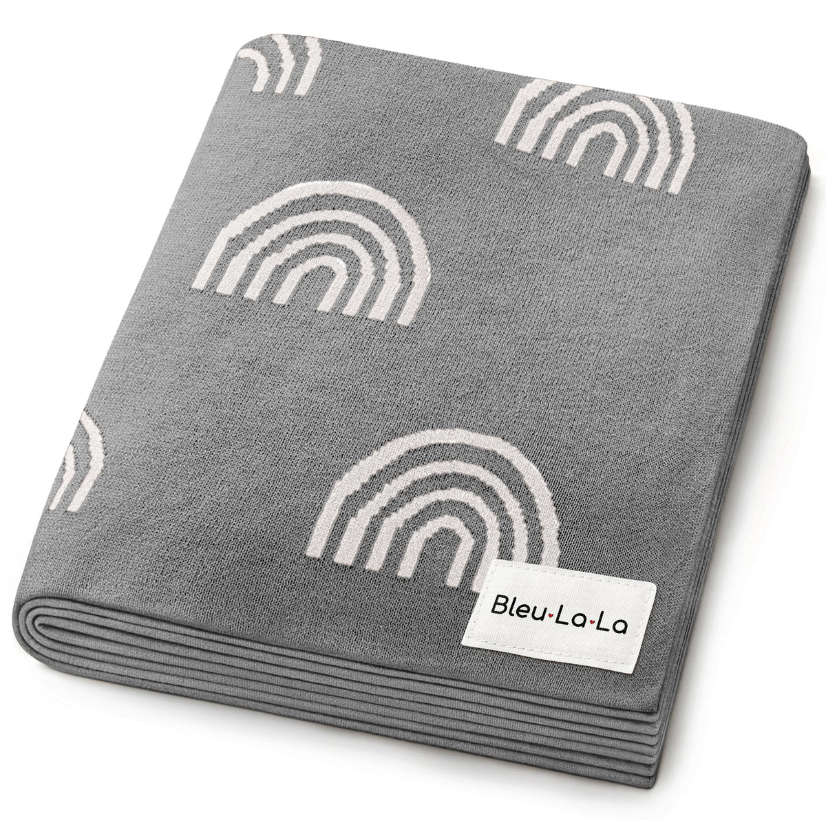 Bleu La La Rainbow Grey receiving blanket showing soft cotton for newborn comfort.