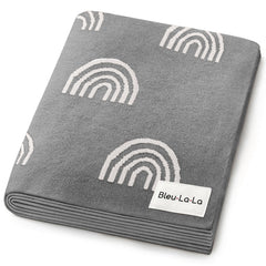 Bleu La La Rainbow Grey receiving blanket showing soft cotton for newborn comfort.