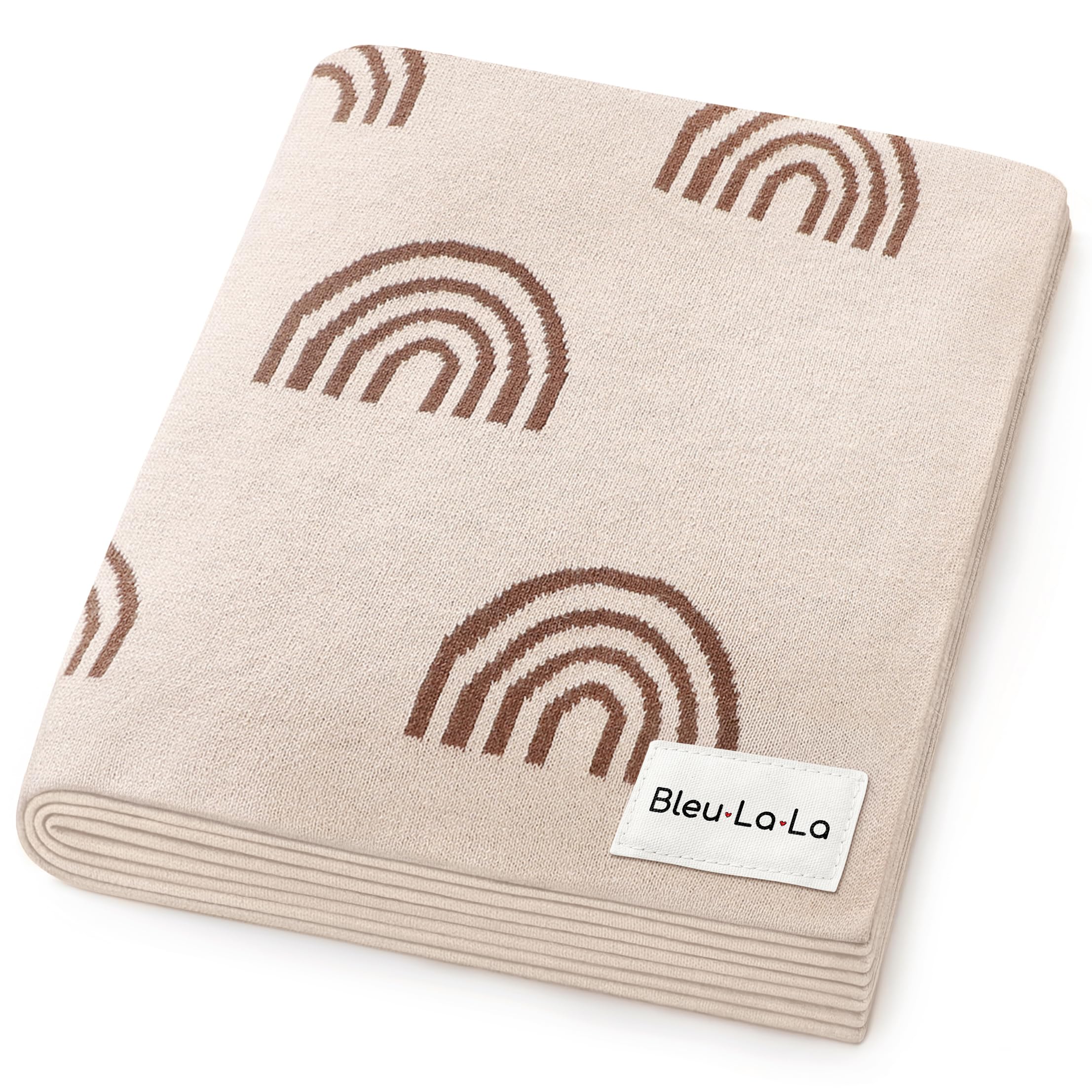 Bleu La La rainbow taupe baby blanket folded for a cozy nursery display