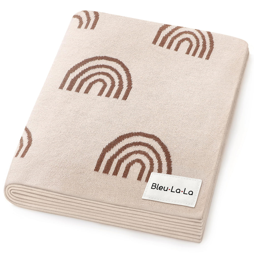 Bleu La La rainbow taupe baby blanket folded for a cozy nursery display