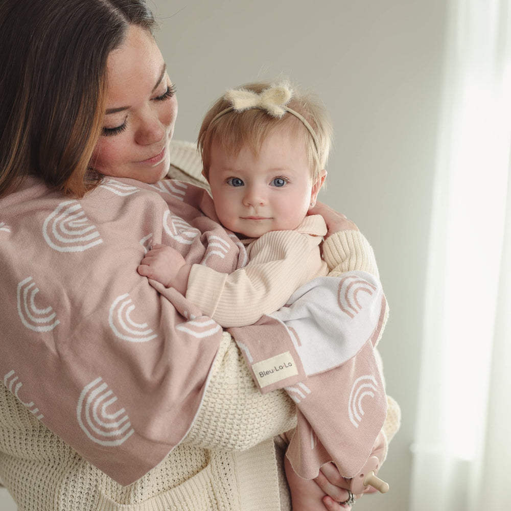 Bleu La La rainbow taupe blanket gift-wrapped for baby showers