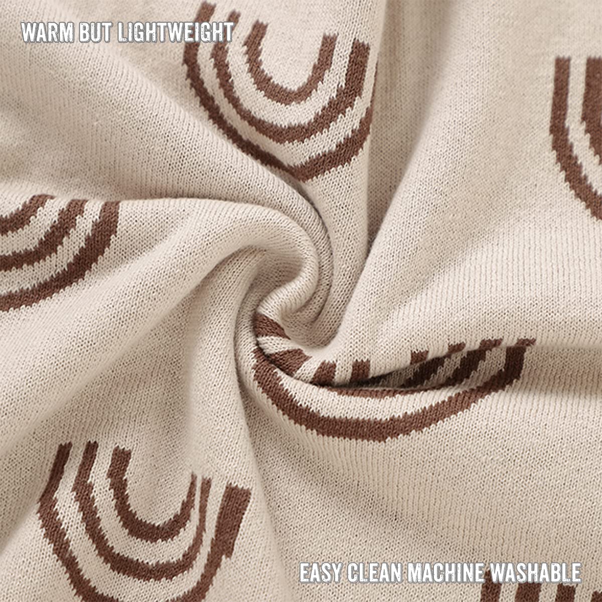 Close-up of Bleu La La rainbow taupe blanket texture and plush cotton