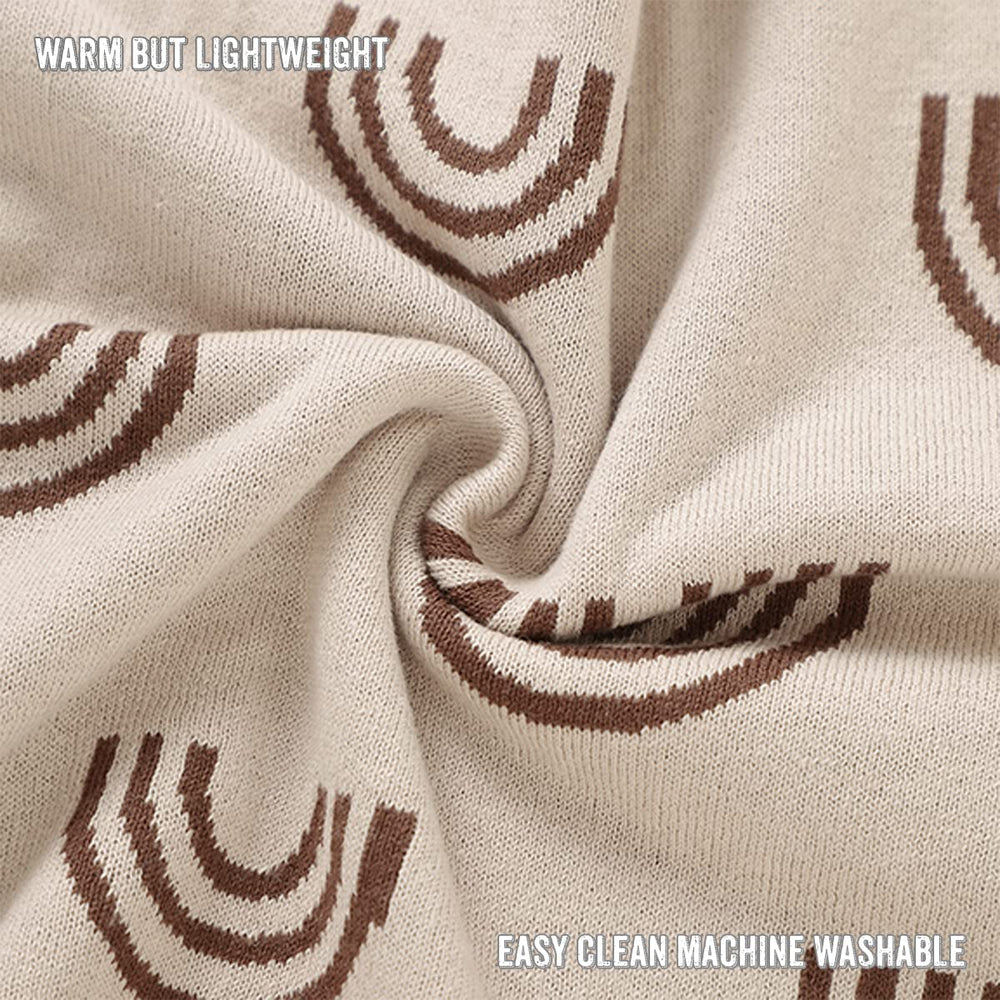 Close-up of Bleu La La rainbow taupe blanket texture and plush cotton