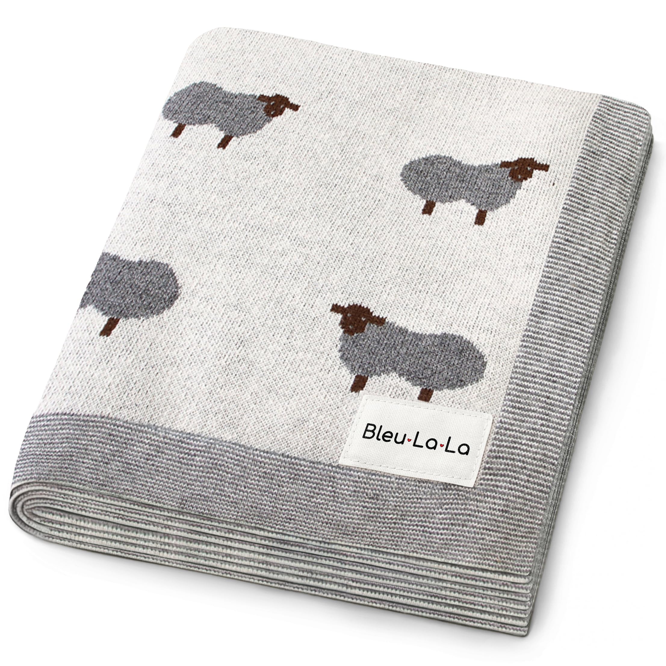 Bleu La La sheep ivory knit swaddle blanket for newborn comfort