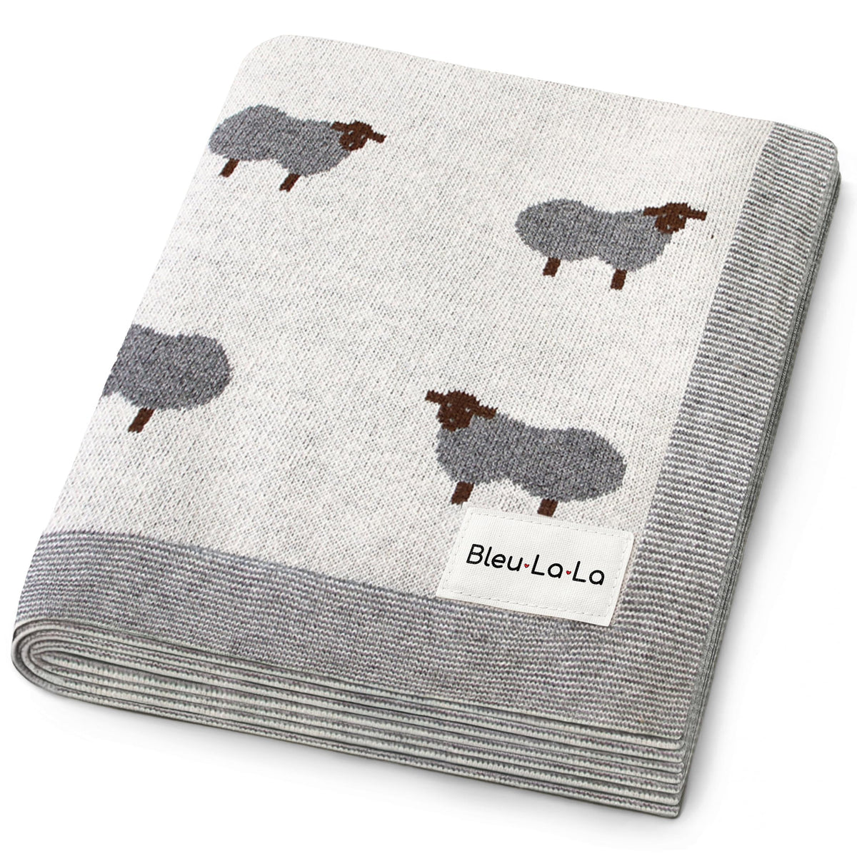 Bleu La La sheep ivory knit swaddle blanket for newborn comfort