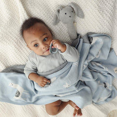 Bleu La La stroller blanket in llama blue for on-the-go snuggles.