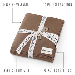 Bleu La La swaddle blanket with woodland deer design offers gentle warmth.