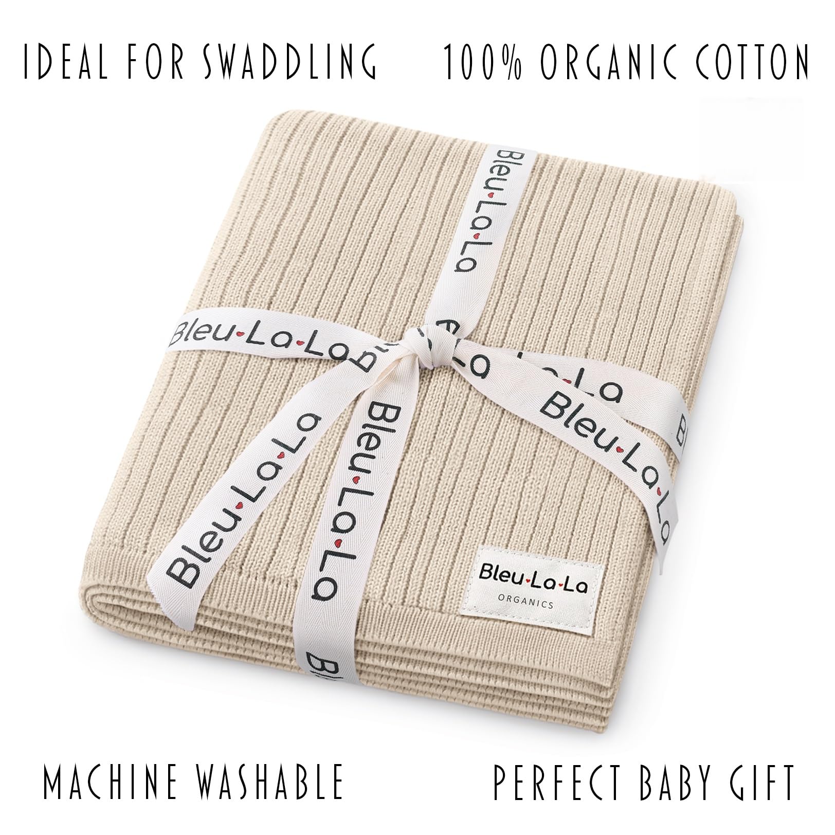 Bleu La La swaddle blanket in stroller setup, fits car seats during outings.